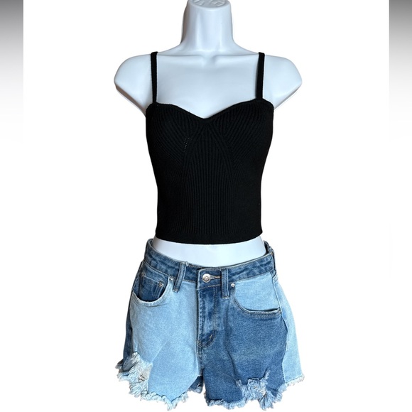 Almost Famous Pants - Almost Famous Mom Jean Shorts Womens 1 Blue two toned Cut Off Distressed Denim